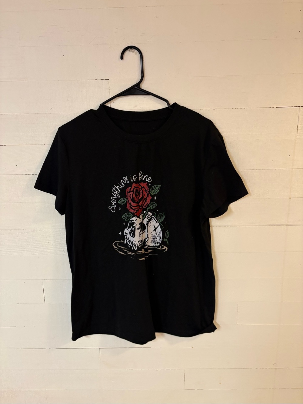 Everything Is Fine Skull Rose Graphic Tee Black XL Gothic Grunge